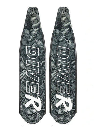 DiveR - Reef Life Black & White by Naomi Gittoes Free Diving Fin Blades - Infinity DiveDiveR - Reef Life Black & White by Naomi Gittoes Free Diving Fin BladesDiveR