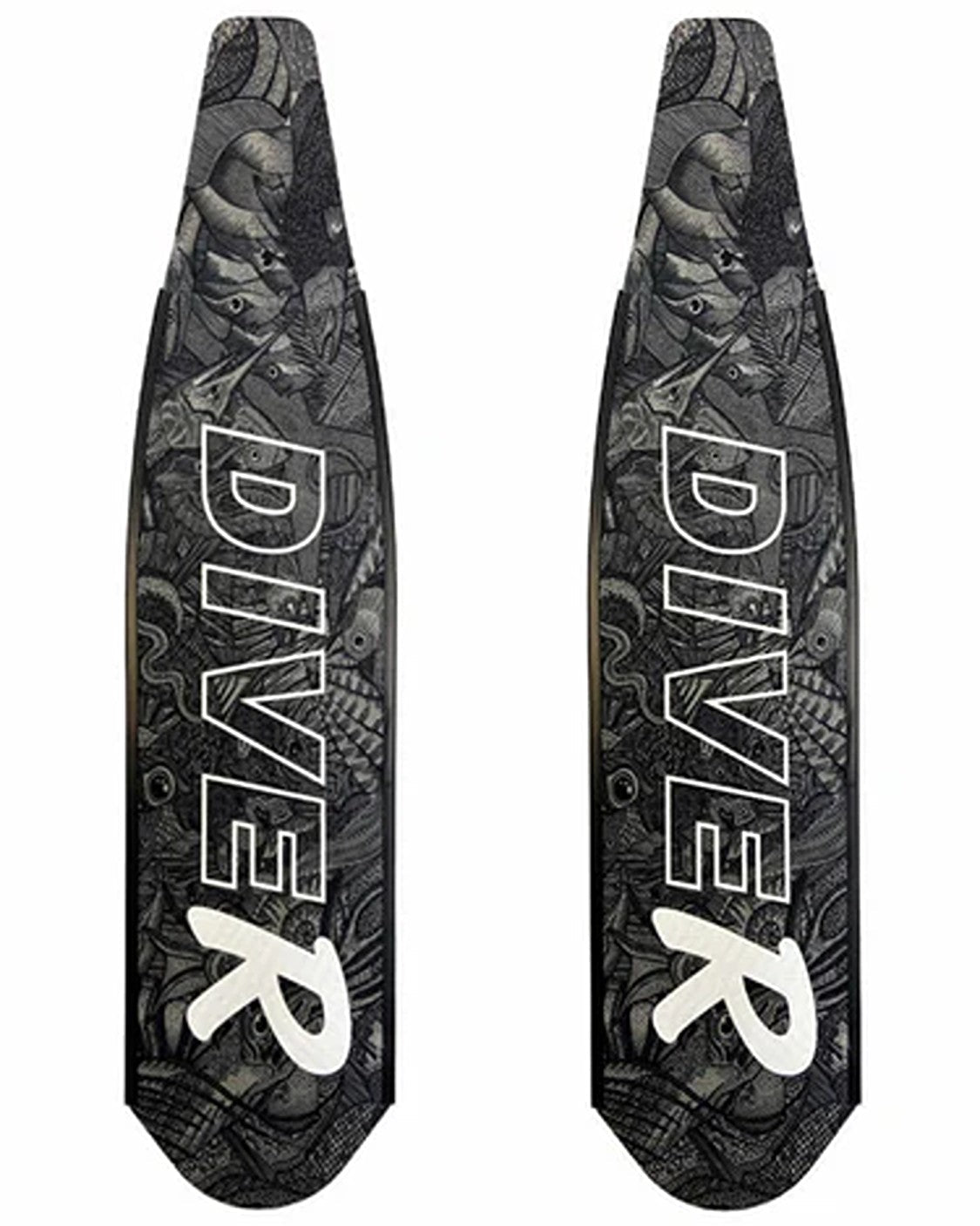 DiveR - Reef Life Black & White by Naomi Gittoes Free Diving Fin Blades - Infinity DiveDiveR - Reef Life Black & White by Naomi Gittoes Free Diving Fin BladesDiveR