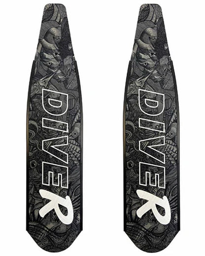 DiveR - Reef Life Black & White by Naomi Gittoes Free Diving Fin Blades - Infinity DiveDiveR - Reef Life Black & White by Naomi Gittoes Free Diving Fin BladesDiveR