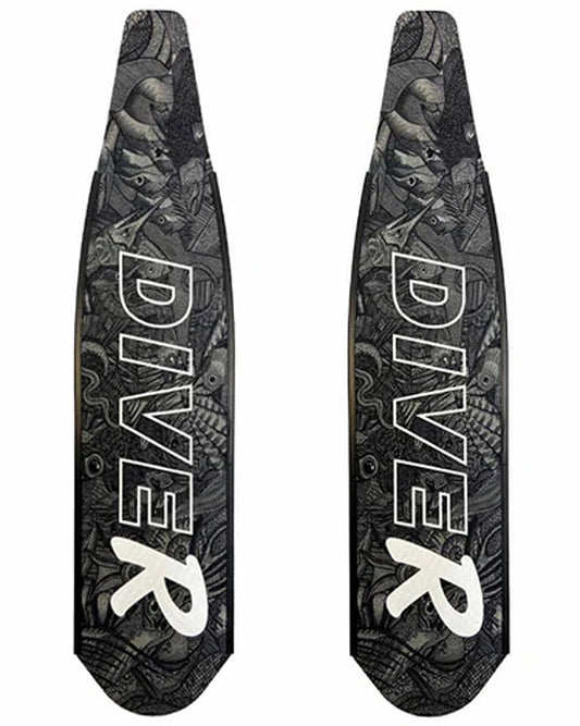 DiveR - Reef Life Black & White by Naomi Gittoes Free Diving Fin Blades - Infinity DiveDiveR - Reef Life Black & White by Naomi Gittoes Free Diving Fin BladesDiveR
