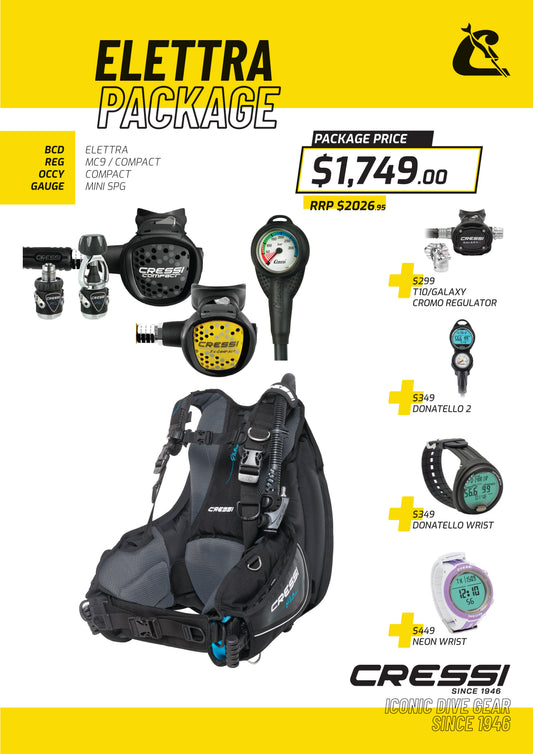 Cressi Elettra BCD travel diving package poster
