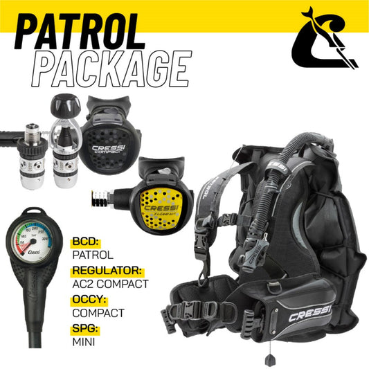 Cressi Patrol scuba diving equipment package with regulator and SPG
