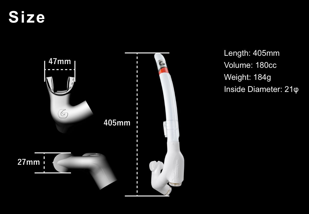 GULL Super Bullet Mini snorkel size specifications length weight bore diameter