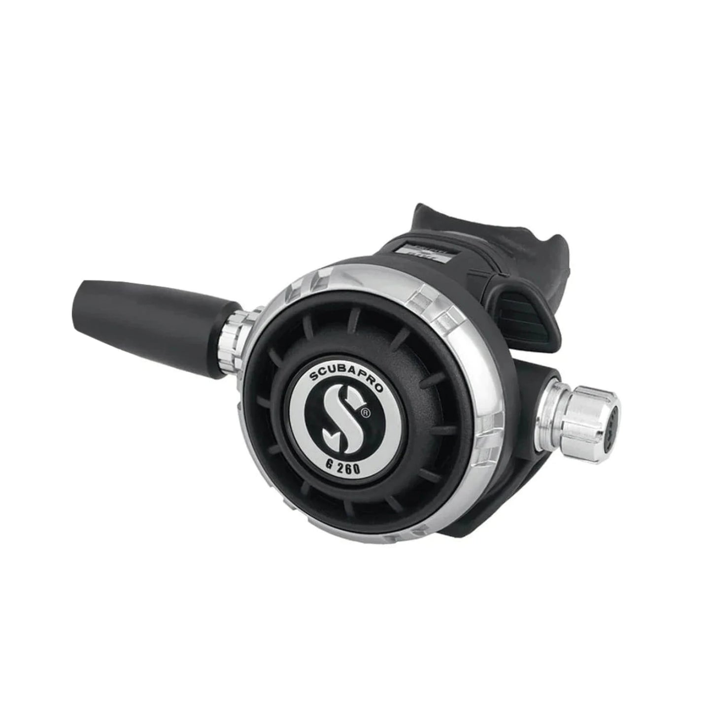 Scubapro G260 Carbon balanced second stage regulator isolated on white background
