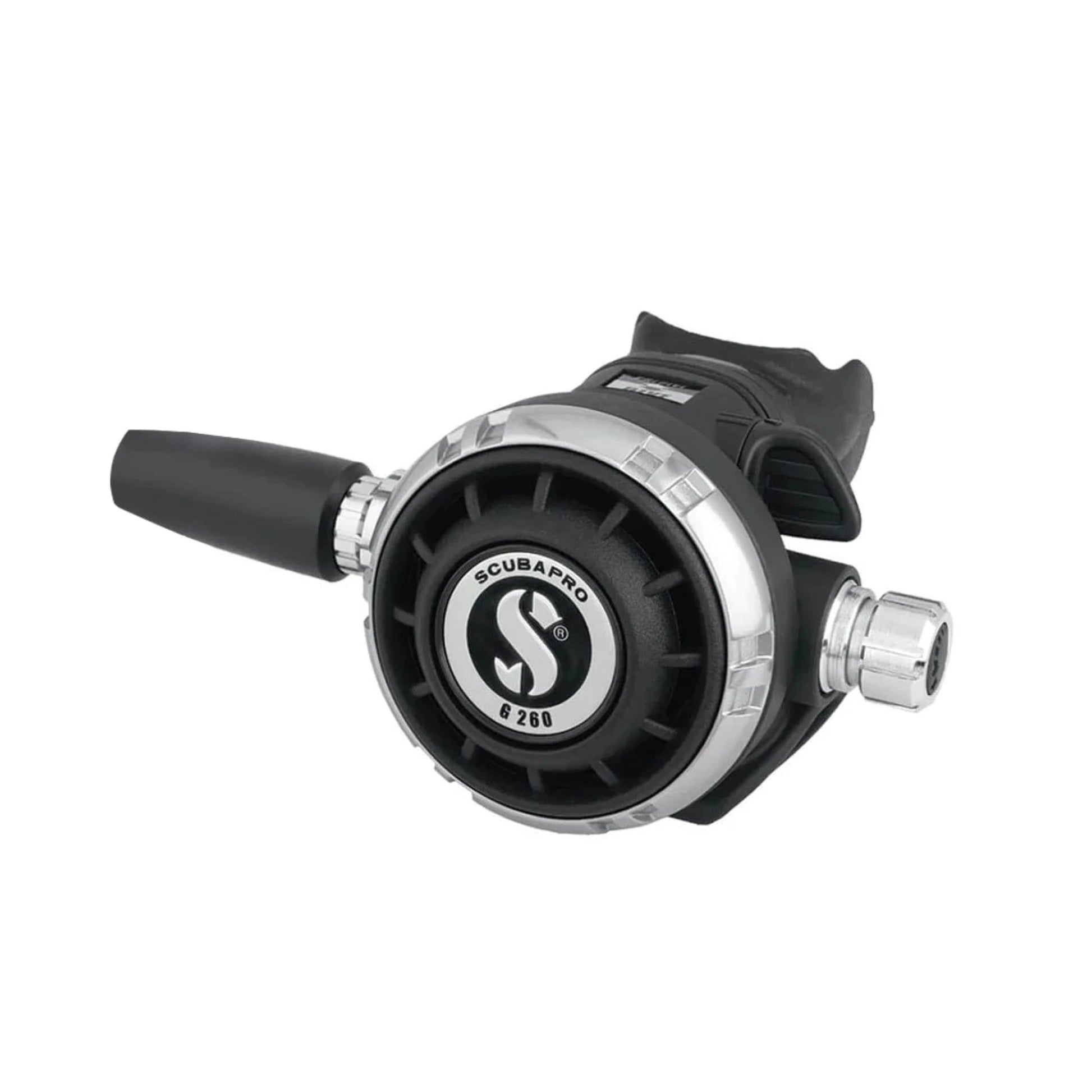 Scubapro G260 Carbon balanced second stage regulator isolated on white background
