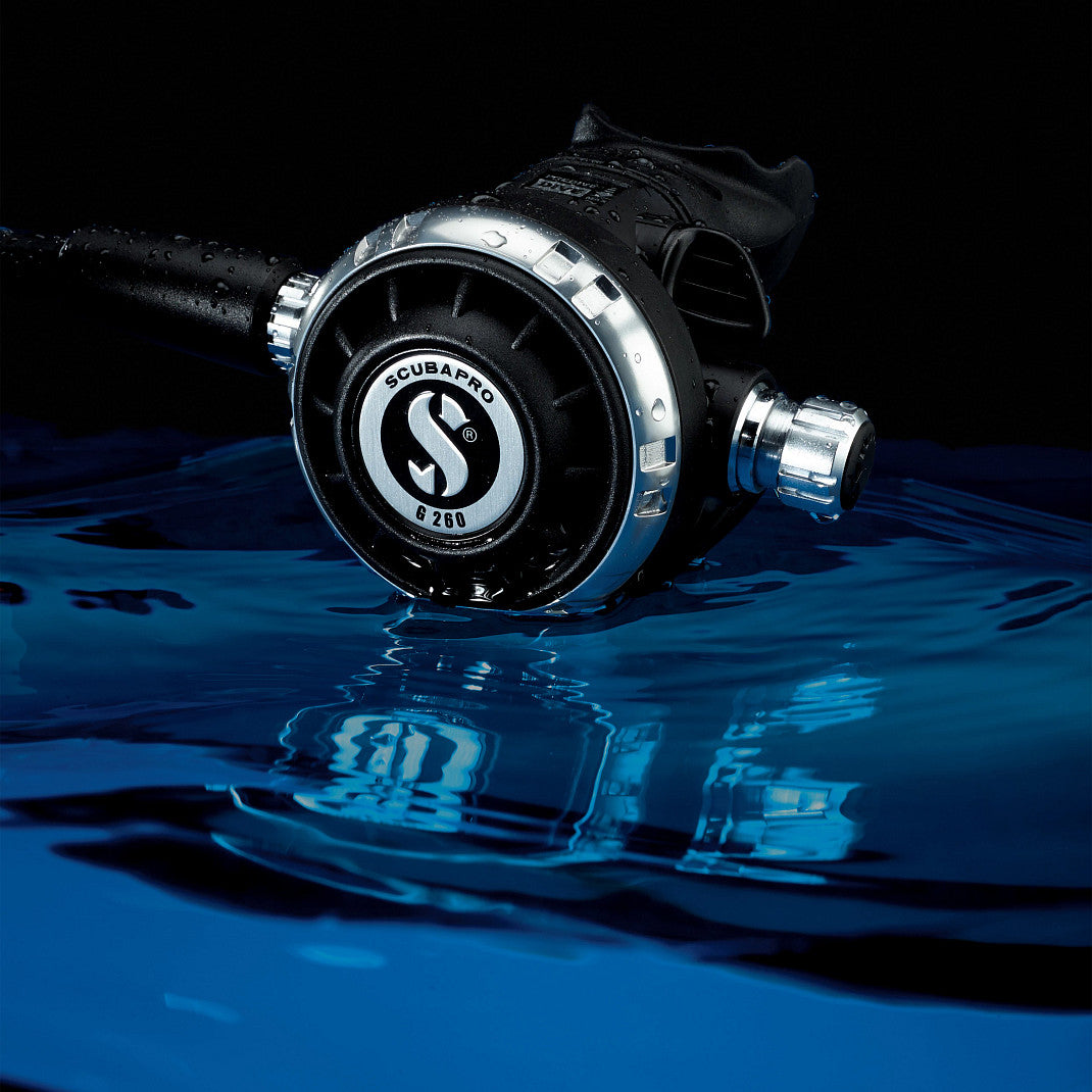 Scubapro G260 regulator on water surface
