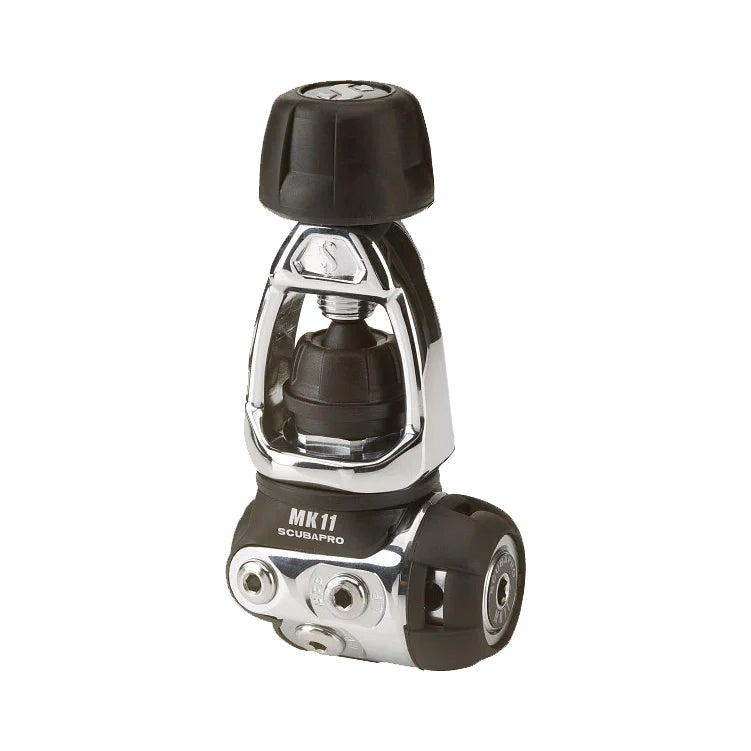 Scubapro MK11 balanced diaphragm first stage regulator isolated on white background
