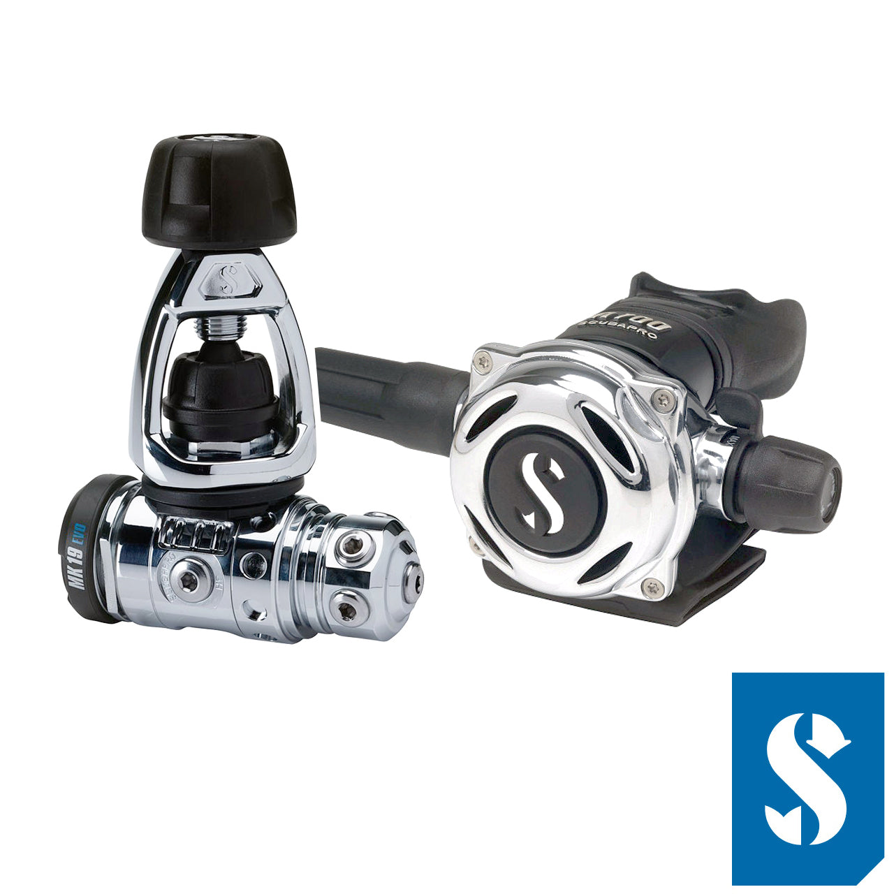 Scubapro MK19 EVO A700 yoke regulator system isolated on white background
