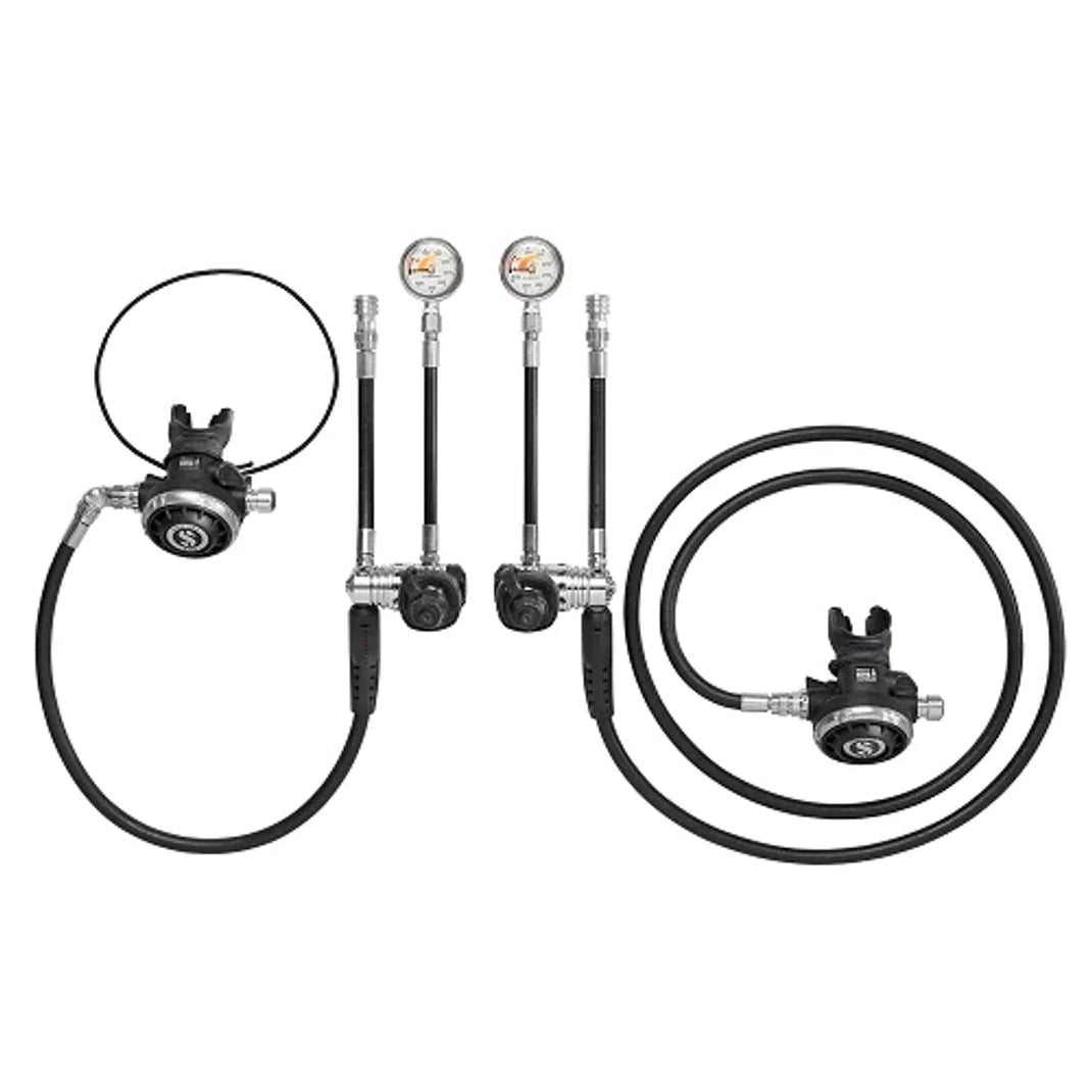Scubapro MK25 EVO G260 sidemount regulator kit isolated on white background
