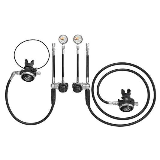 Scubapro MK25 EVO G260 sidemount regulator kit isolated on white background
