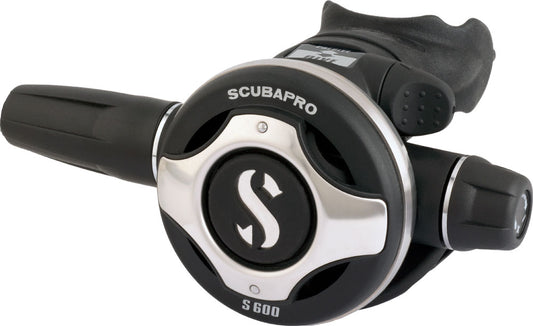 Scubapro S600 balanced second stage regulator isolated on white background

