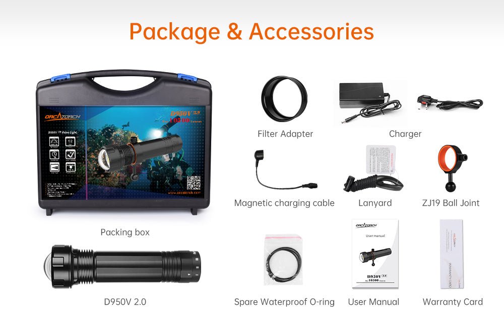 Orcatorch D950V 2.0 Underwater Dive Light/ Torch - 10500 Lumens - Infinity DiveOrcatorch D950V 2.0 Underwater Dive Light/ Torch - 10500 LumensOrcatorch
