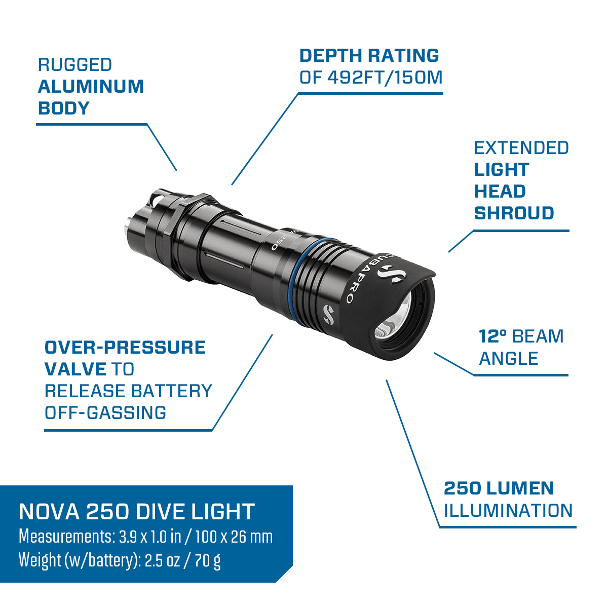Scubapro Nova 250 Dive Torch - 250 Lumens - Infinity DiveScubapro Nova 250 Dive Torch - 250 LumensScubapro