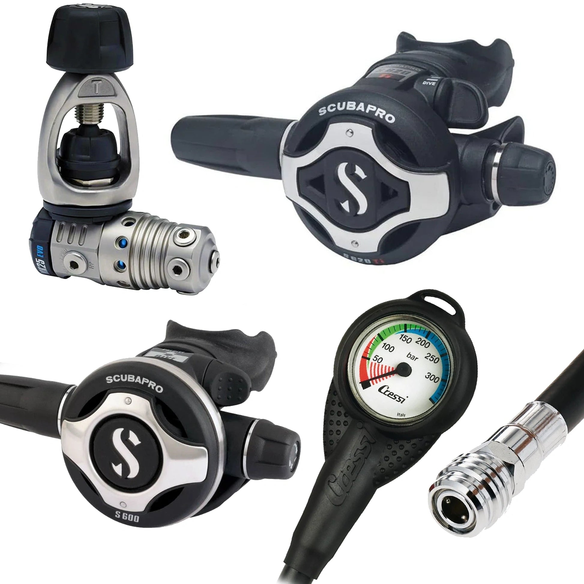 Scubapro Regulator Set- MK25 Evo Titanium | S620 X-Titanium | Octopus + Free Cressi SPG - Infinity DiveScubapro Regulator Set- MK25 Evo Titanium | S620 X-Titanium | Octopus + Free Cressi SPGScubapro