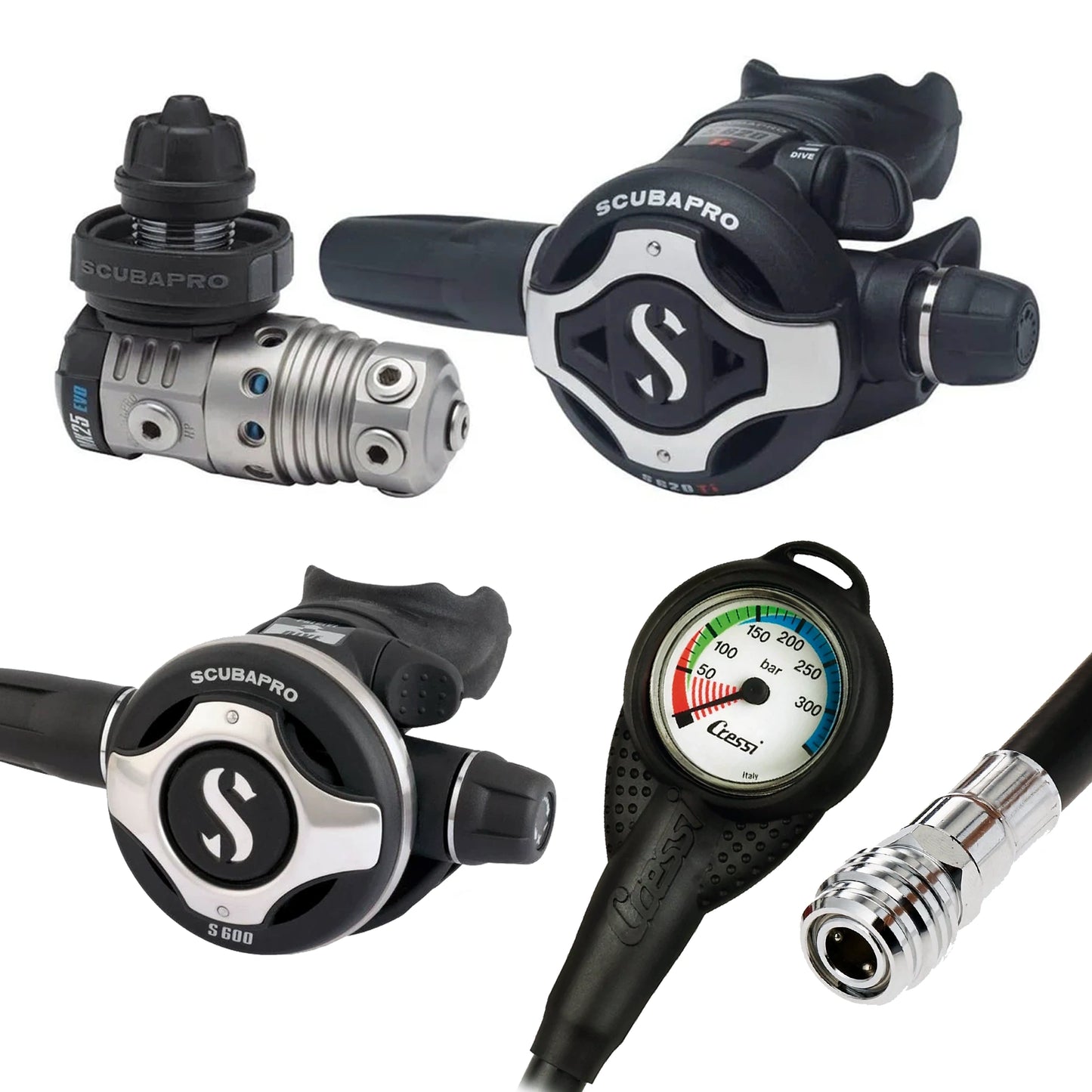 Scubapro Regulator Set- MK25 Evo Titanium/S620 X-Titanium With Octopus & Cressi SPG