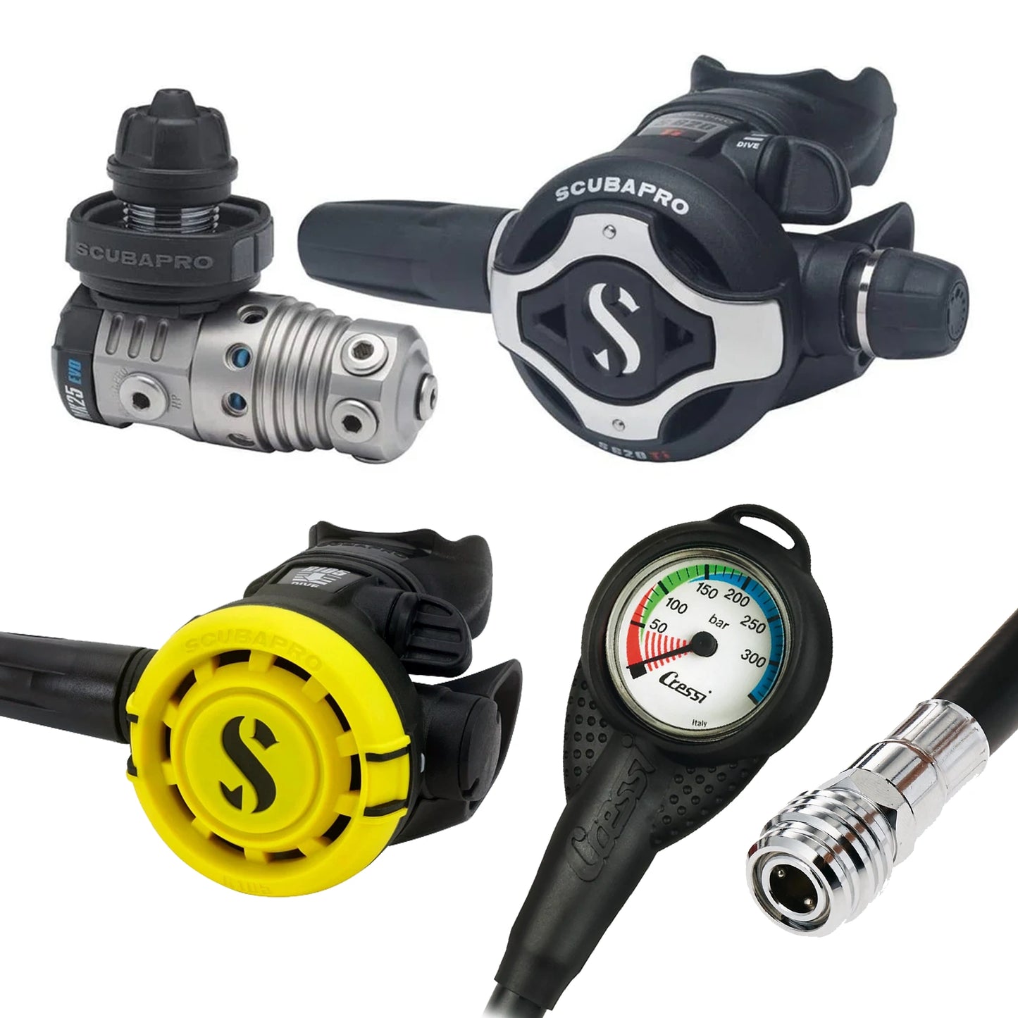 Scubapro Regulator Set- MK25 Evo Titanium/S620 X-Titanium With Octopus & Cressi SPG
