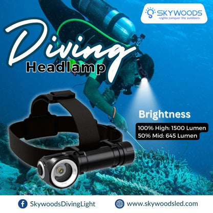 Skywoods D6HL Dive Head Lamp - 1400 Lumens - Infinity DiveSkywoods D6HL Dive Head Lamp - 1400 LumensSkywoods