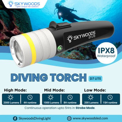 Skywoods D7 Lite Dive Torch - 2000 Lumens - Infinity DiveSkywoods D7 Lite Dive Torch - 2000 LumensSkywoods