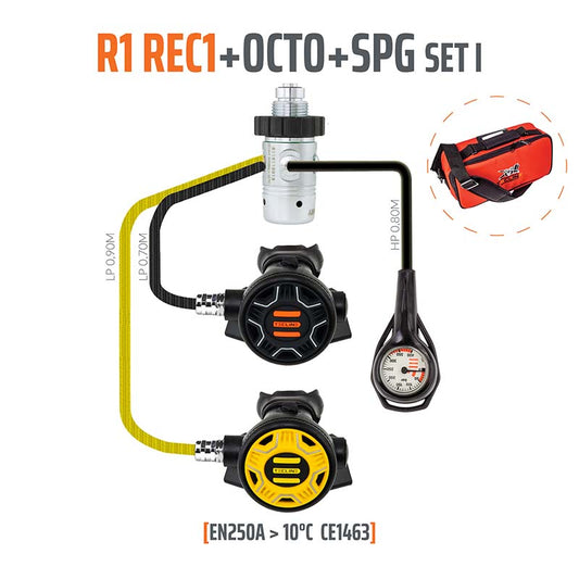 Tecline Regulator R1 Rec1 Set I with Octpous & SPG - Infinity DiveTecline Regulator R1 Rec1 Set I with Octpous & SPGTecline