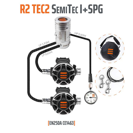 Tecline Regulator R2 Tec2 SemiTec I Set With SPG - Infinity DiveTecline Regulator R2 Tec2 SemiTec I Set With SPGTecline