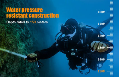 OrcaTorch D720 Dive Torch with 425000cd 1300 Beam Meters Throw 150 Meters Depth