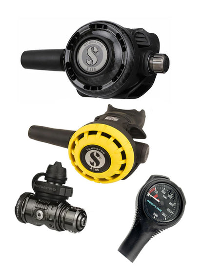 Scubapro 调节器套装：MK19 Evo Black Tech（Din 或 Yoke）+ G260 Carbon + Octopus + 免费意大利制造 Reefline SPG