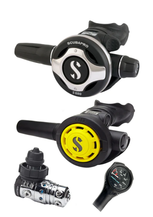 Scubapro Regulator Set: MK25 Evo (Din or Yoke) + S600 + Octopus + Free Italian-made Reefline SPG