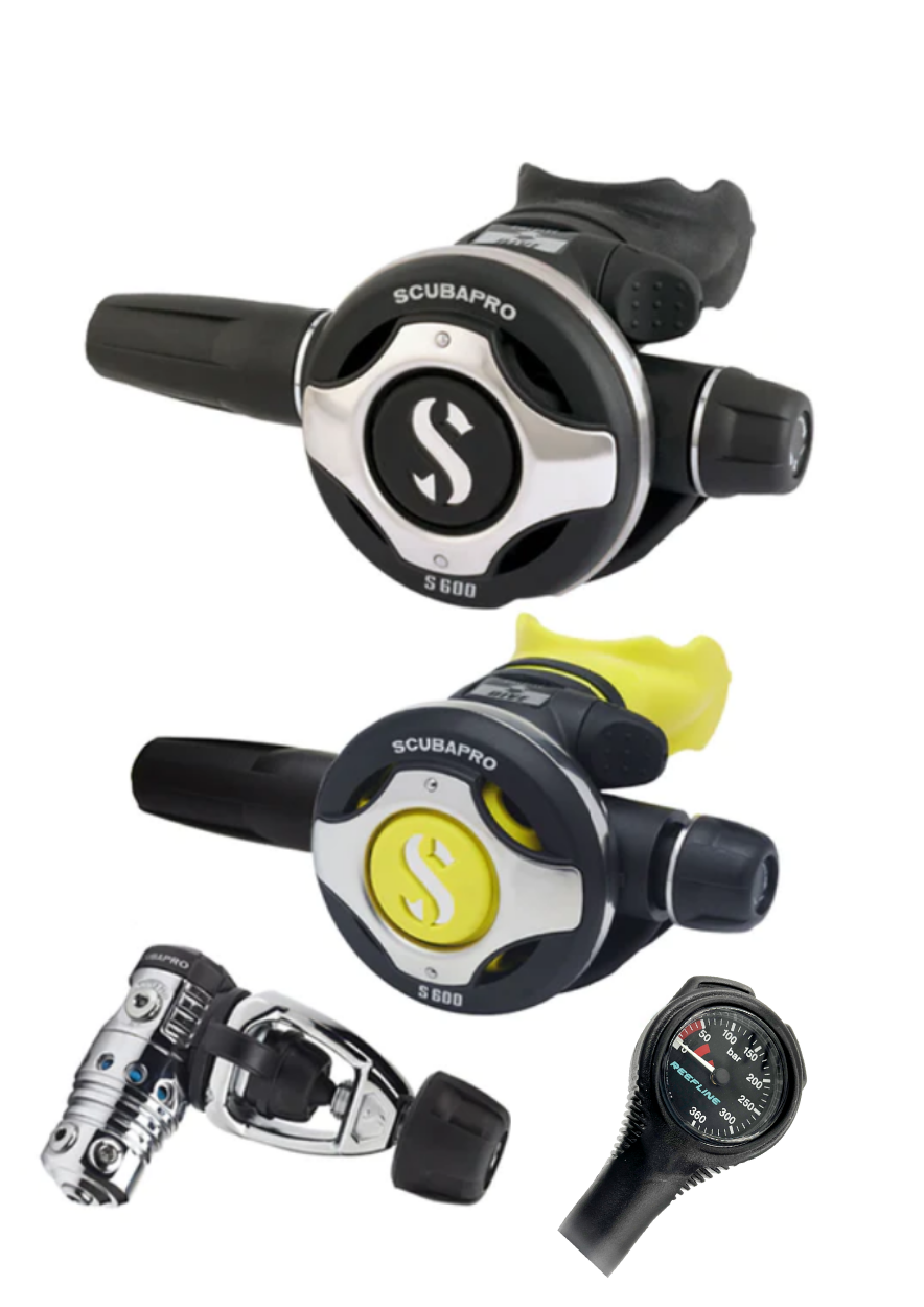Scubapro 調節器套裝：MK25 Evo（Din 或 Yoke）+ S600 + Octopus + 免費 Reefline Spg 