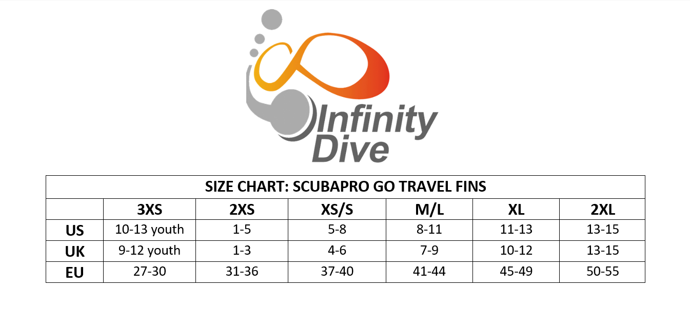 Scubapro Go Travel Fins Scuba Dive or Snorkeling Infinity Dive