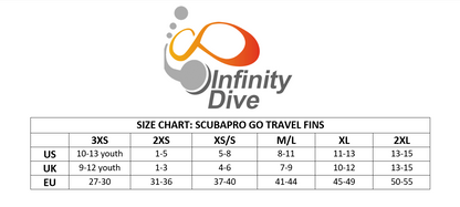 Scubapro Go Travel Fins with Coloured Bungee Strap - Scuba Dive or Snorkeling