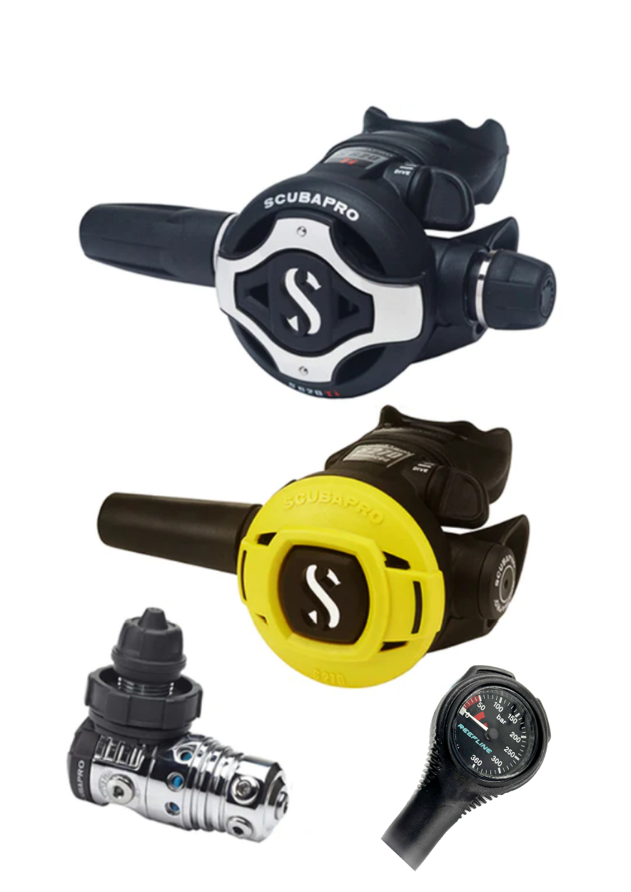 Scubapro 调节器套装：MK25 Evo（Din 或 Yoke）+ S620Ti + Octopus + 免费 Reefline Spg 