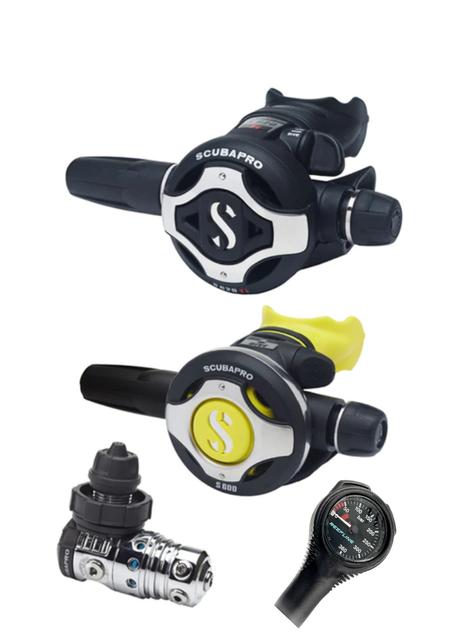Scubapro 调节器套装：MK25 Evo（Din 或 Yoke）+ S620Ti + Octopus + 免费 Reefline Spg 