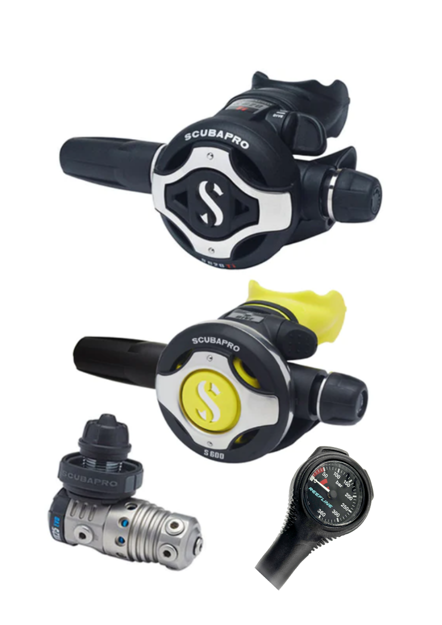 Scubapro 调节器套装：MK25 Evo 钛合金（Din 或 Yoke）+ S620 X-钛合金 + Octopus + 免费 Reefline Spg 