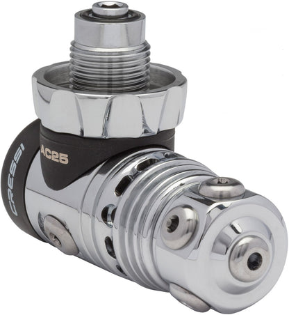 Close up of the AC25M adjustable balanced piston first stage with rotating turret
