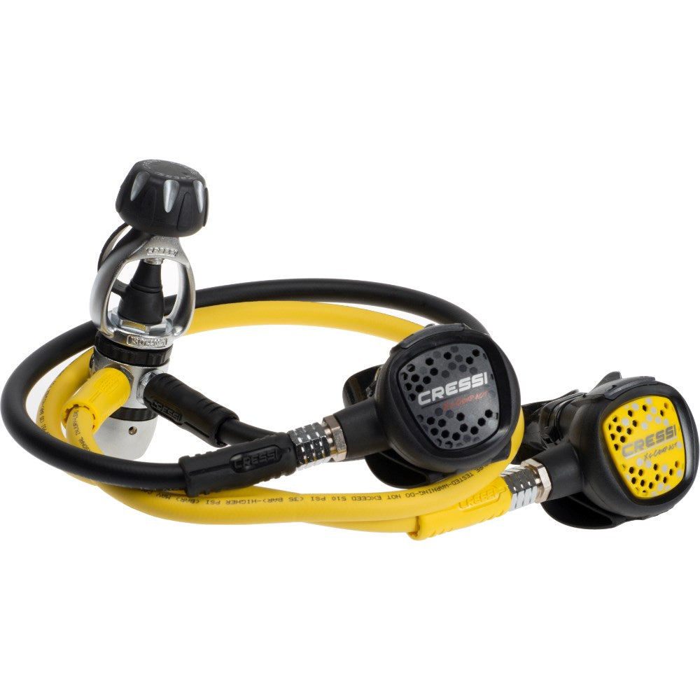 Main product image displaying the AC2 Compact regulator set with primary and octopus second stage
