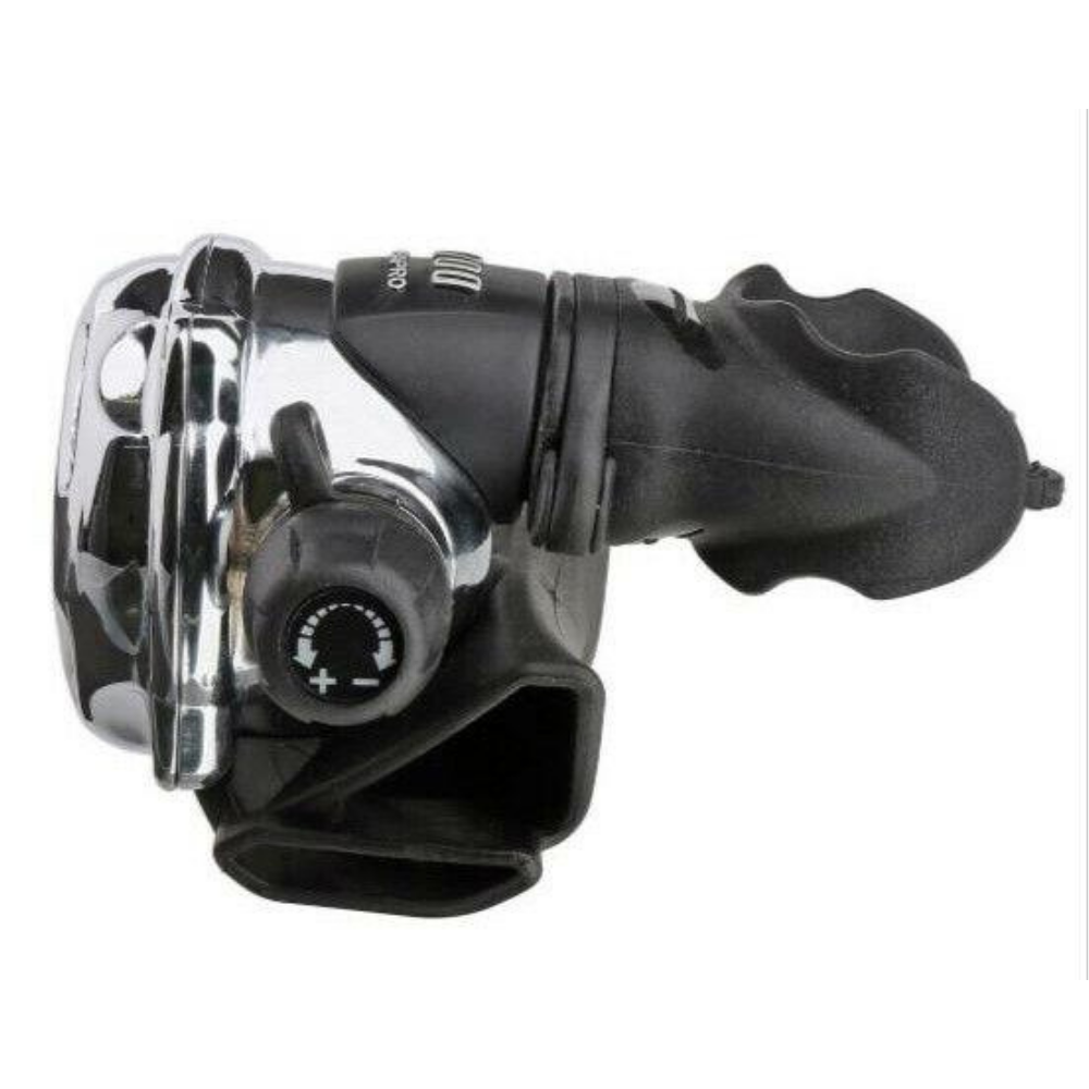 Side angle close up showing the full metal valve housing and adjustment controls
