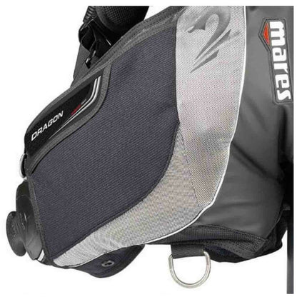 Detailed view of the expandable storage pocket and abrasion resistant material
