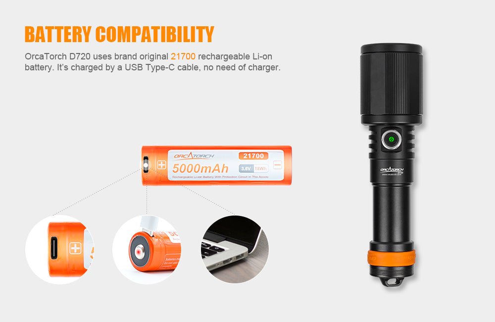 OrcaTorch D720 Dive Torch with 425000cd 1300 Beam Meters Throw 150 Meters Depth - Infinity DiveOrcaTorch D720 Dive Torch with 425000cd 1300 Beam Meters Throw 150 Meters DepthORCATORCH