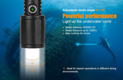 OrcaTorch D720 Dive Torch with 425000cd 1300 Beam Meters Throw 150 Meters Depth - Infinity DiveOrcaTorch D720 Dive Torch with 425000cd 1300 Beam Meters Throw 150 Meters DepthORCATORCH