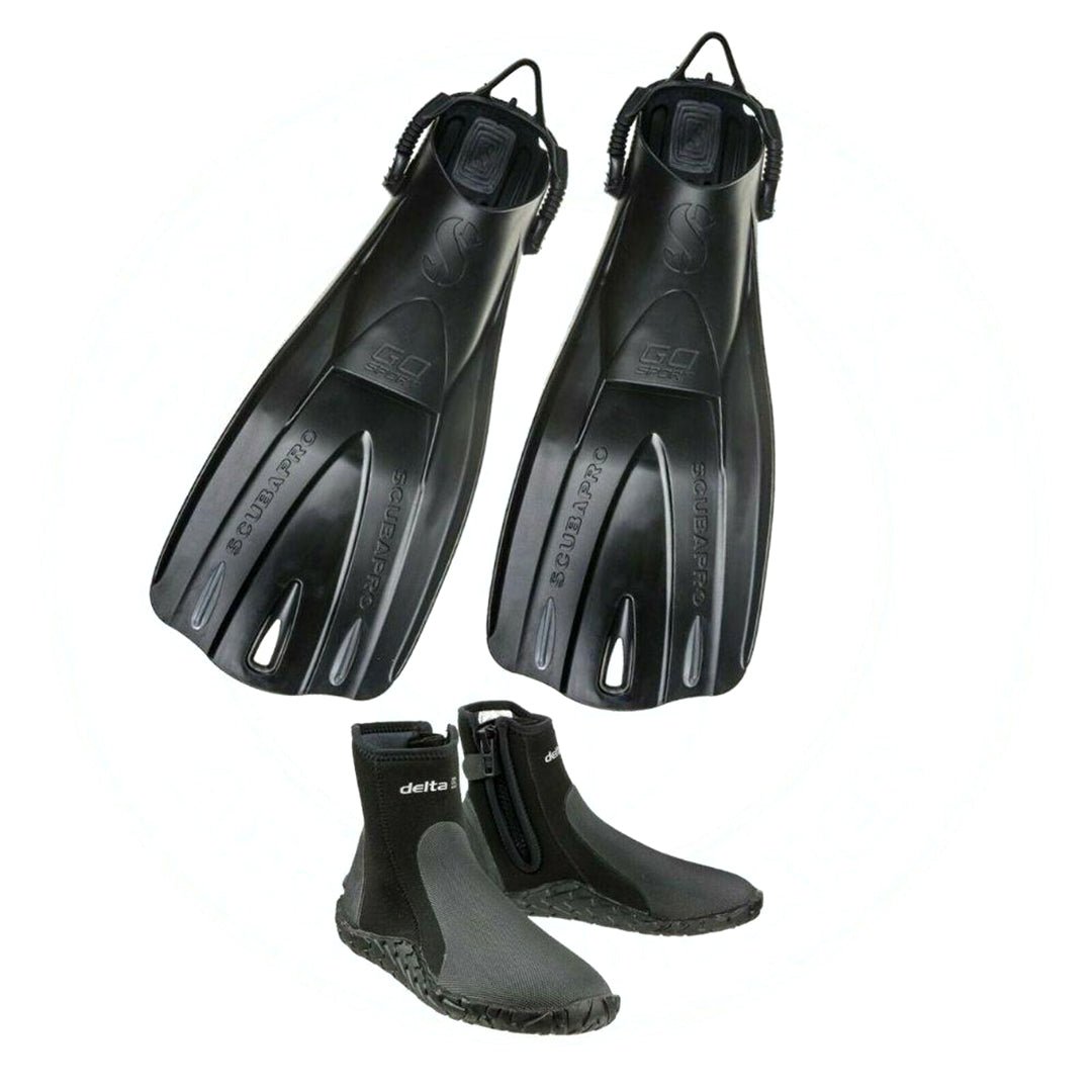 Scubapro Go Sport Fins (Black) / Scubapro Delta 5mm Zip Boots - Infinity DiveScubapro Go Sport Fins (Black) / Scubapro Delta 5mm Zip BootsScubapro