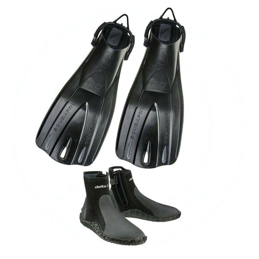 Scubapro Go Sport Fins (Black) / Scubapro Delta 5mm Zip Boots - Infinity DiveScubapro Go Sport Fins (Black) / Scubapro Delta 5mm Zip BootsScubapro