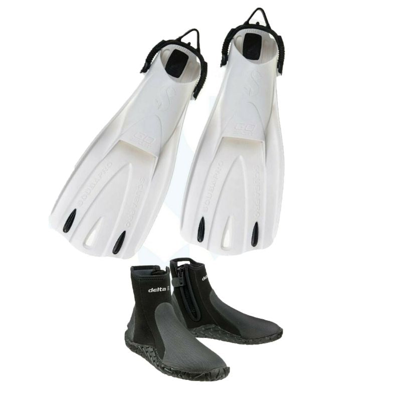 Scubapro Go Sport Fins (White) / Scubapro Delta 5mm Zip Boots - Infinity DiveScubapro Go Sport Fins (White) / Scubapro Delta 5mm Zip BootsScubapro