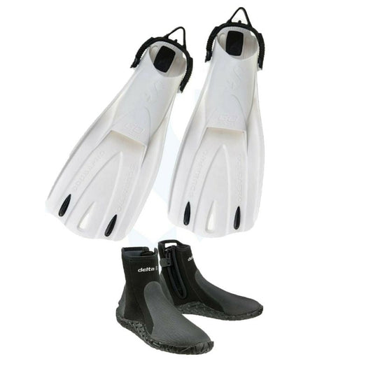 Scubapro Go Sport Fins (White) / Scubapro Delta 5mm Zip Boots - Infinity DiveScubapro Go Sport Fins (White) / Scubapro Delta 5mm Zip BootsScubapro