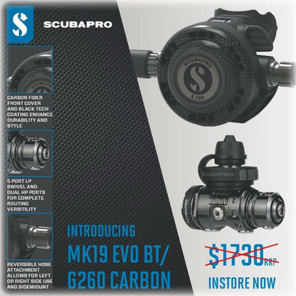 Scubapro MK19 Evo Black Tech / G260 Carbon Dive Regulator System - Infinity DiveScubapro MK19 Evo Black Tech / G260 Carbon Dive Regulator SystemScubapro