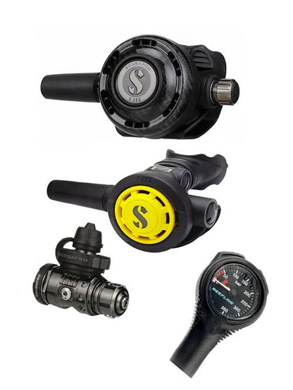 Scubapro Regulator Set: MK19 Evo Black Tech | G260 Carbon | Octopus + Free Cressi SPG - Infinity DiveScubapro Regulator Set: MK19 Evo Black Tech | G260 Carbon | Octopus + Free Cressi SPGScubapro