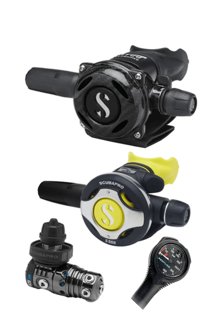 Scubapro Regulator Set: MK25 Evo Black Tech | A700 Carbon | Octopus + Free Cressi SPG - Infinity DiveScubapro Regulator Set: MK25 Evo Black Tech | A700 Carbon | Octopus + Free Cressi SPGScubapro