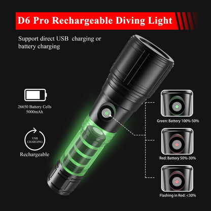 Skywoods D6S Pro USB Charge Dive Torch - 3000 Lumens - Infinity DiveSkywoods D6S Pro USB Charge Dive Torch - 3000 LumensSkywoods